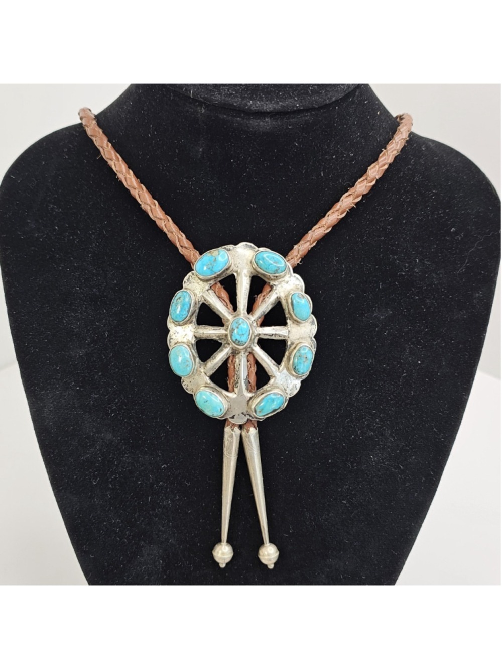 Vintage Navajo Sterling Silver Turquoise Bolo Tie 54g Southwestern Sandcast?